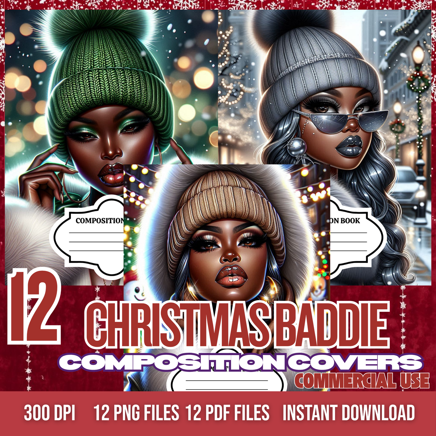 Christmas Baddie Composition Notebook Covers