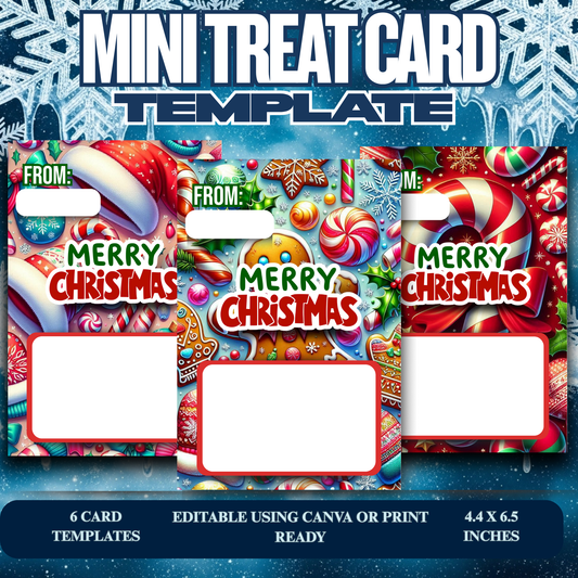 Christmas Mini Treat Card Templates – Editable Canva Holiday Treat Toppers (6 Designs)