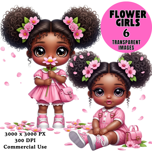 Flower Girls PNG Bundle – 6 Cute Floral Girls Clipart Transparent
