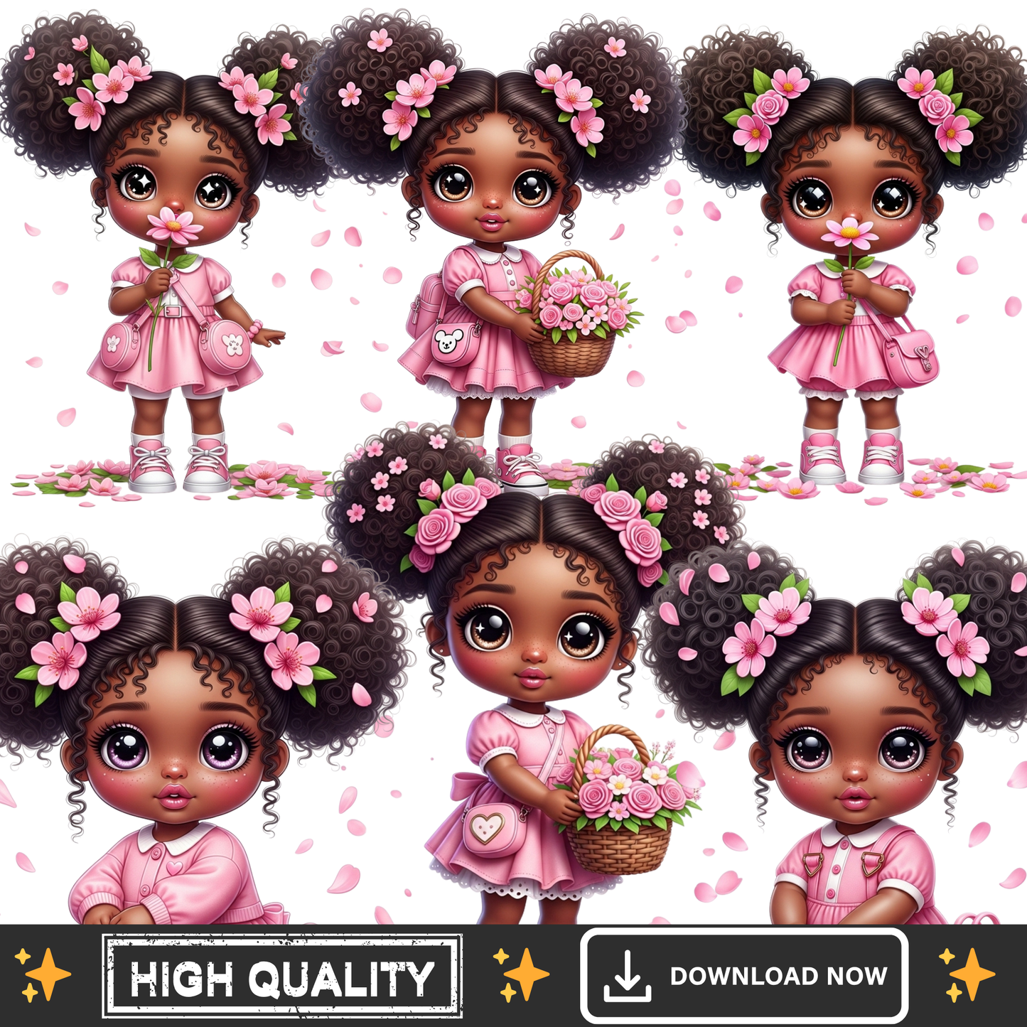Flower Girls PNG Bundle – 6 Cute Floral Girls Clipart Transparent