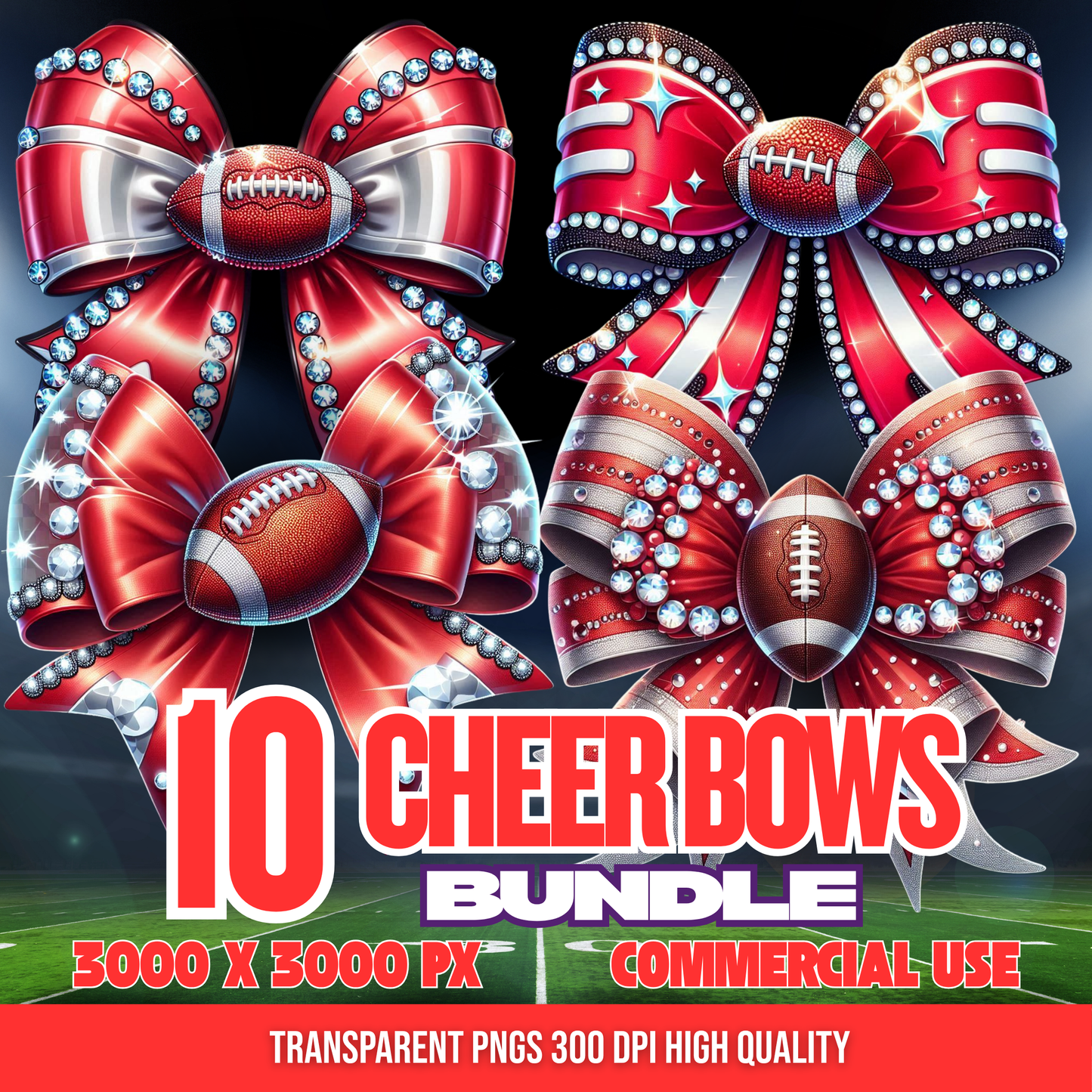 Red and White| Cheer Bows Bundle | Football Cheer PNGs