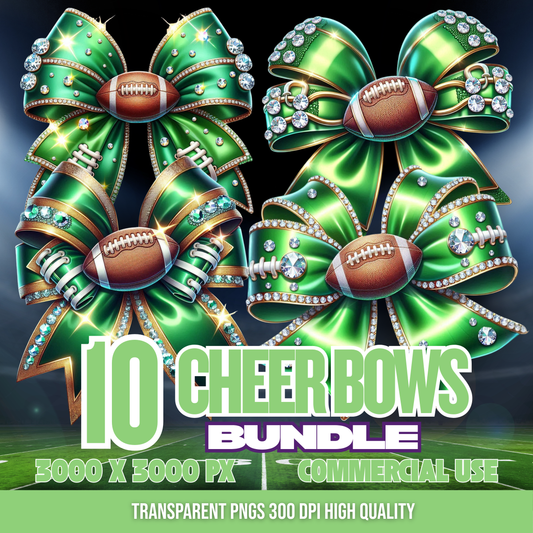 Green and Gold| Cheer Bows Bundle | Football Cheer PNGs