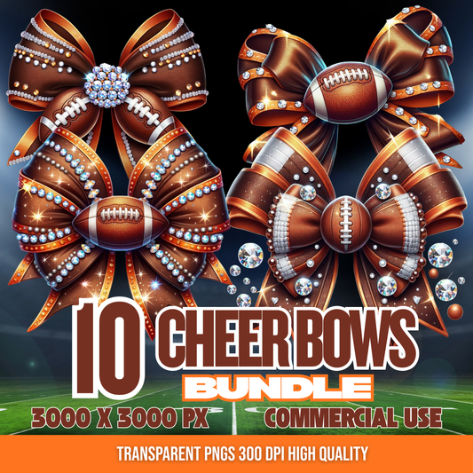 Brown and Orange | Cheer Bows Bundle | Football Cheer PNGs