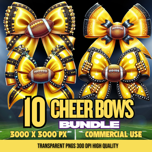 Black and Yellow| Cheer Bows Bundle | Football Cheer PNGs