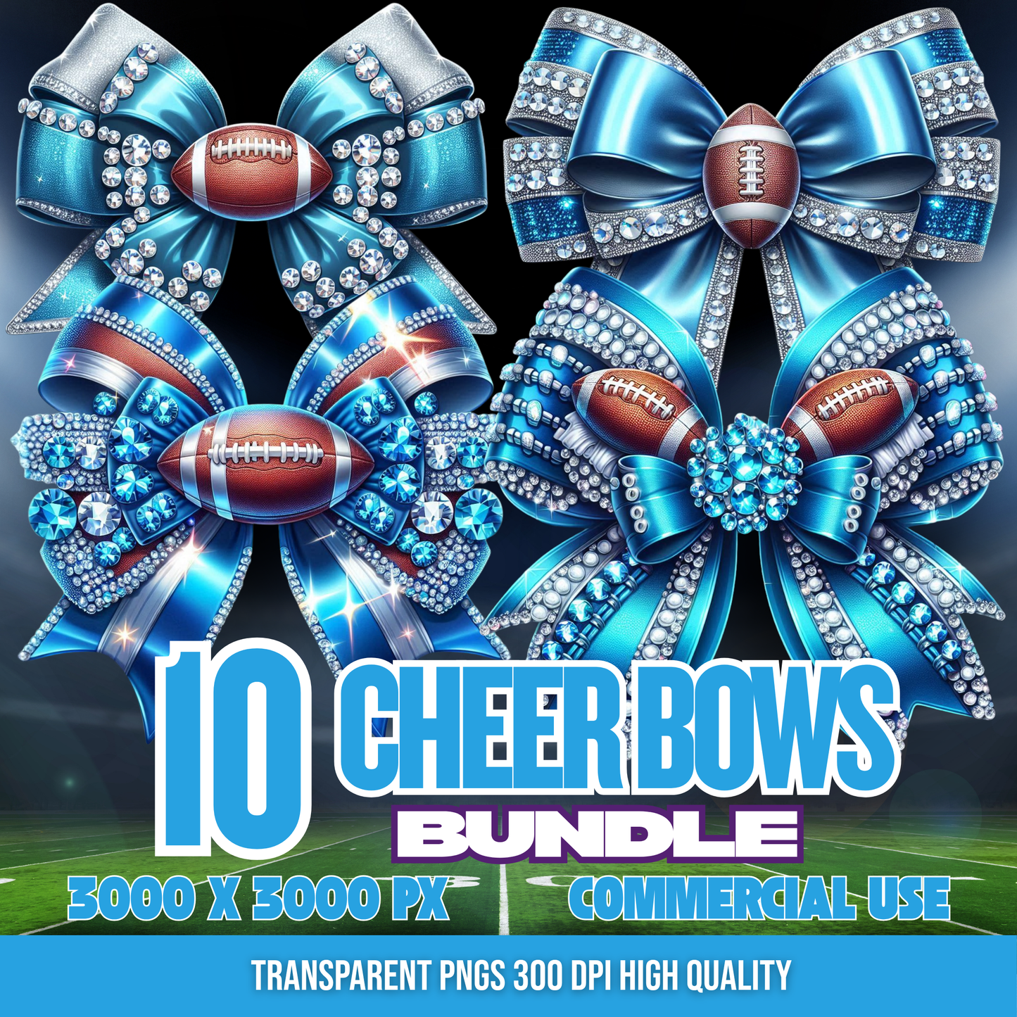 Honolulu Blu and Silver | Cheer Bows Bundle | Football Cheer PNGs