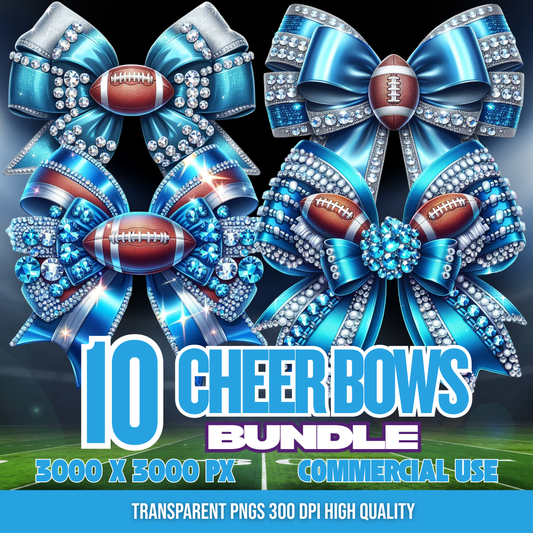Honolulu Blu and Silver | Cheer Bows Bundle | Football Cheer PNGs