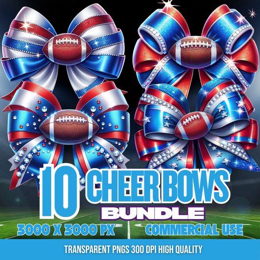 Red Blue White| Cheer Bows Bundle | Football Cheer PNGs