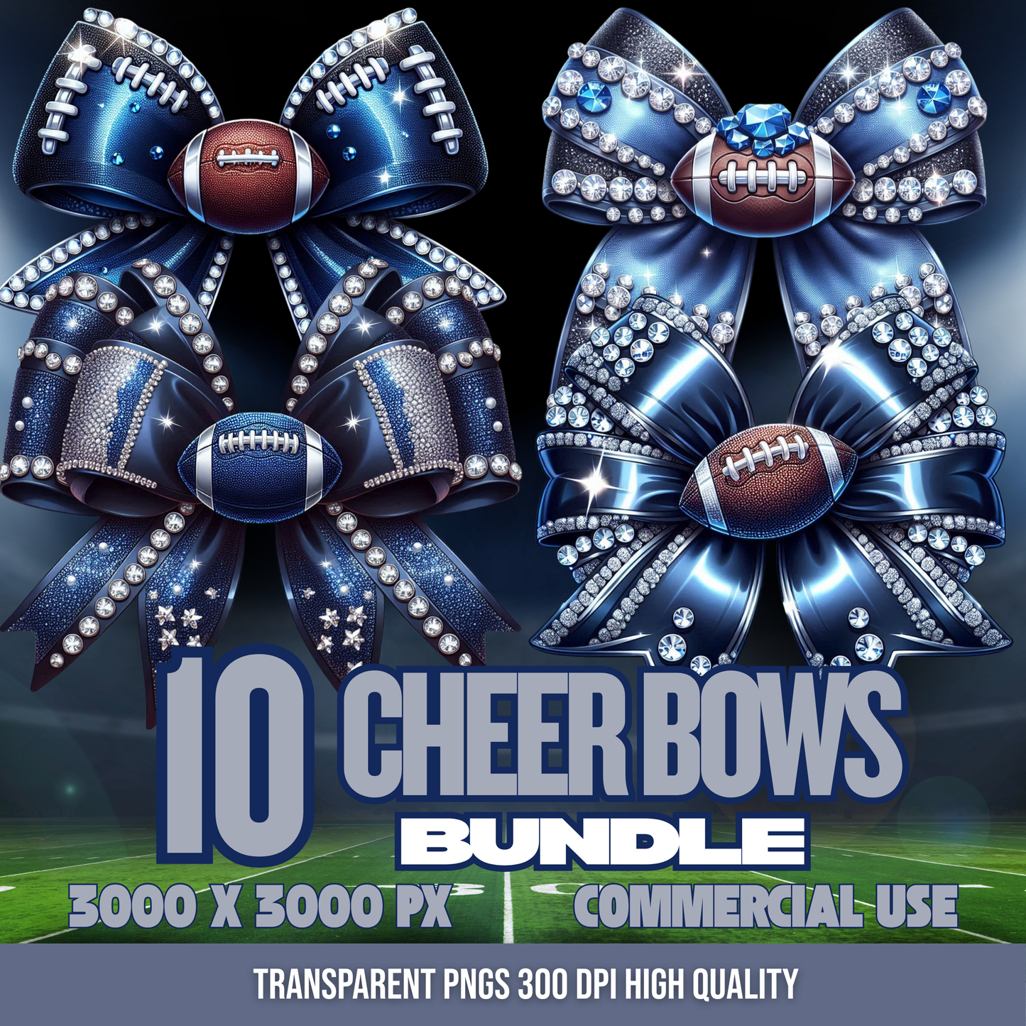 Blue and Silver| Cheer Bows Bundle | Football Cheer PNGs