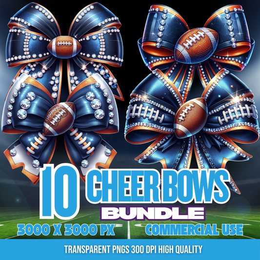 Blue and Orange| Cheer Bows Bundle | Football Cheer PNGs