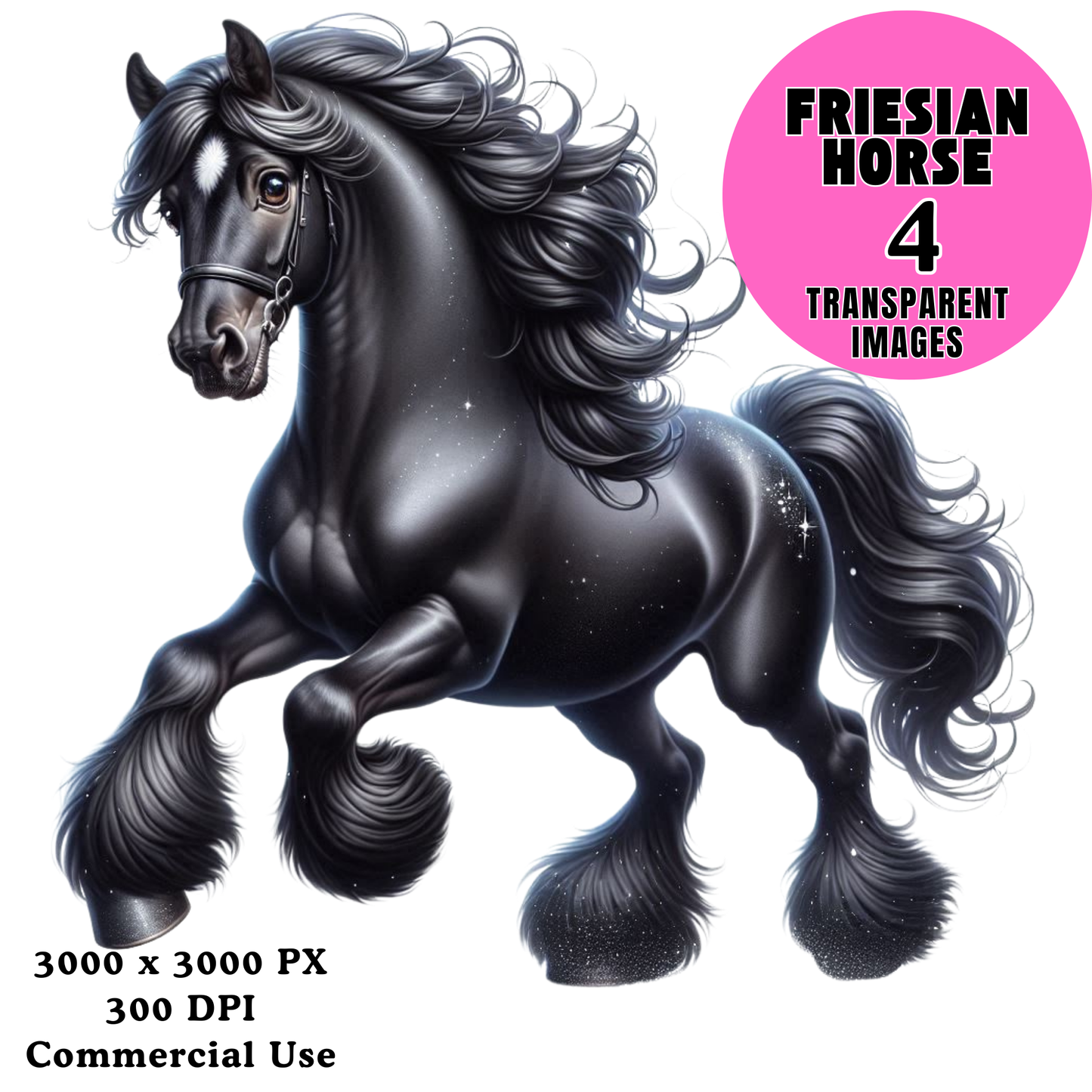 Friesian Horse PNG Bundle – 4 Black Horse Clipart Transparent