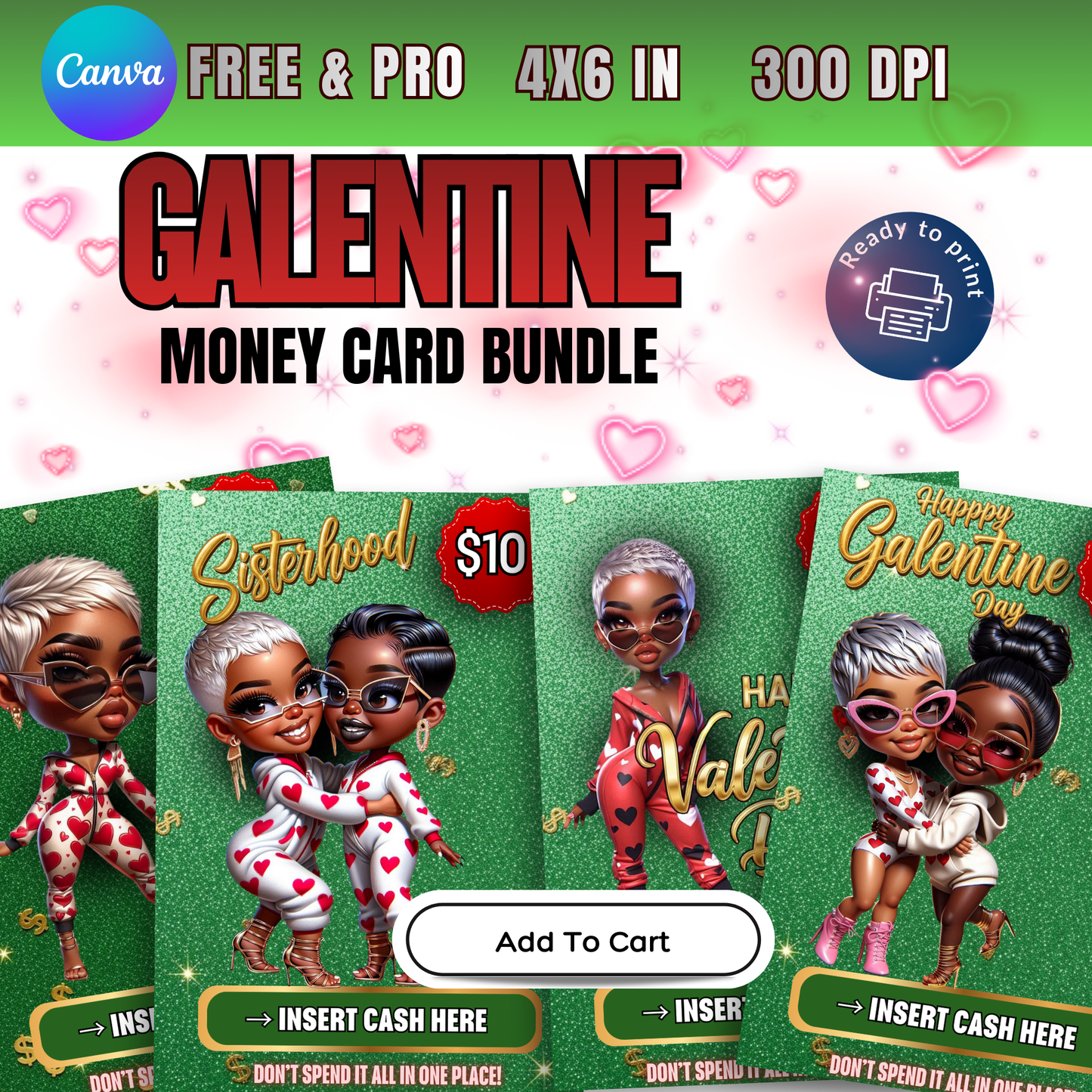 Galentine Money Card Bundle – Editable Canva Template (Printable)
