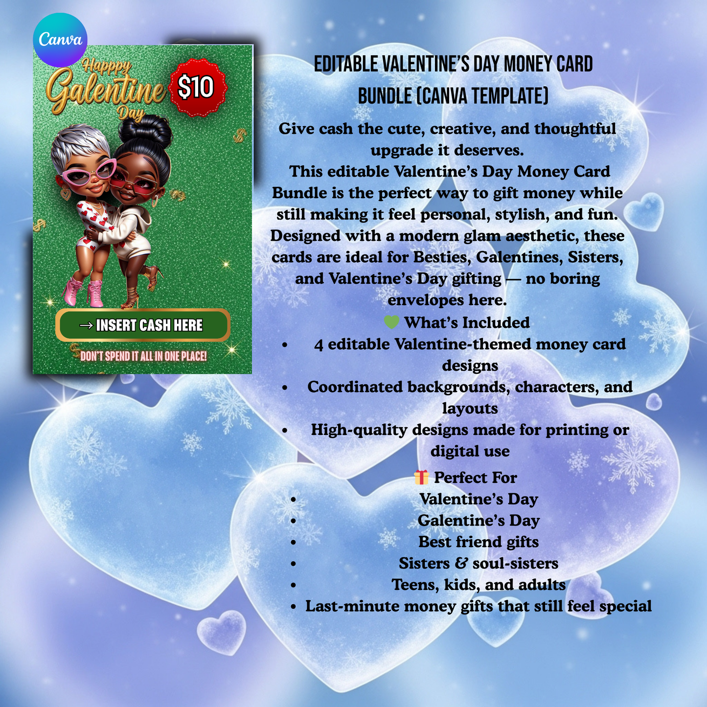 Galentine Money Card Bundle – Editable Canva Template (Printable)