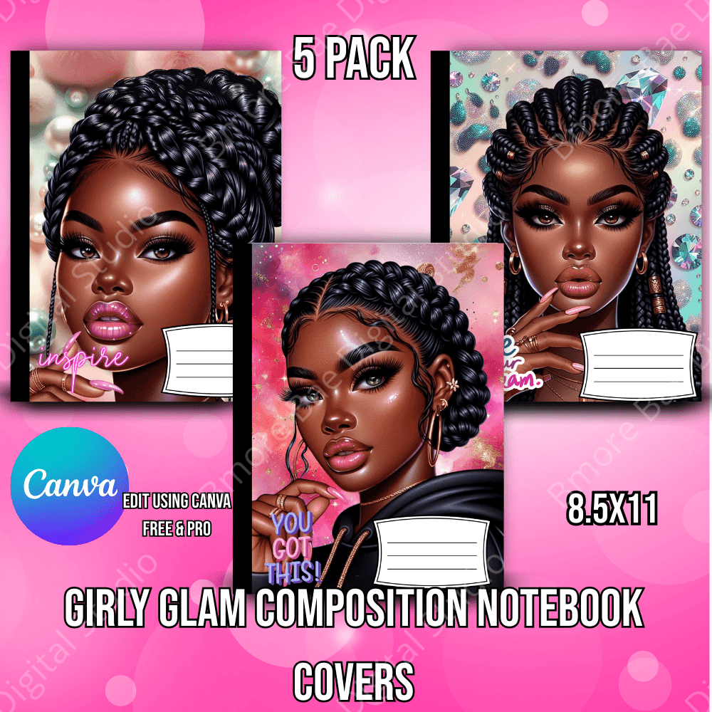 Girly Glam Black Girl Notebook Covers