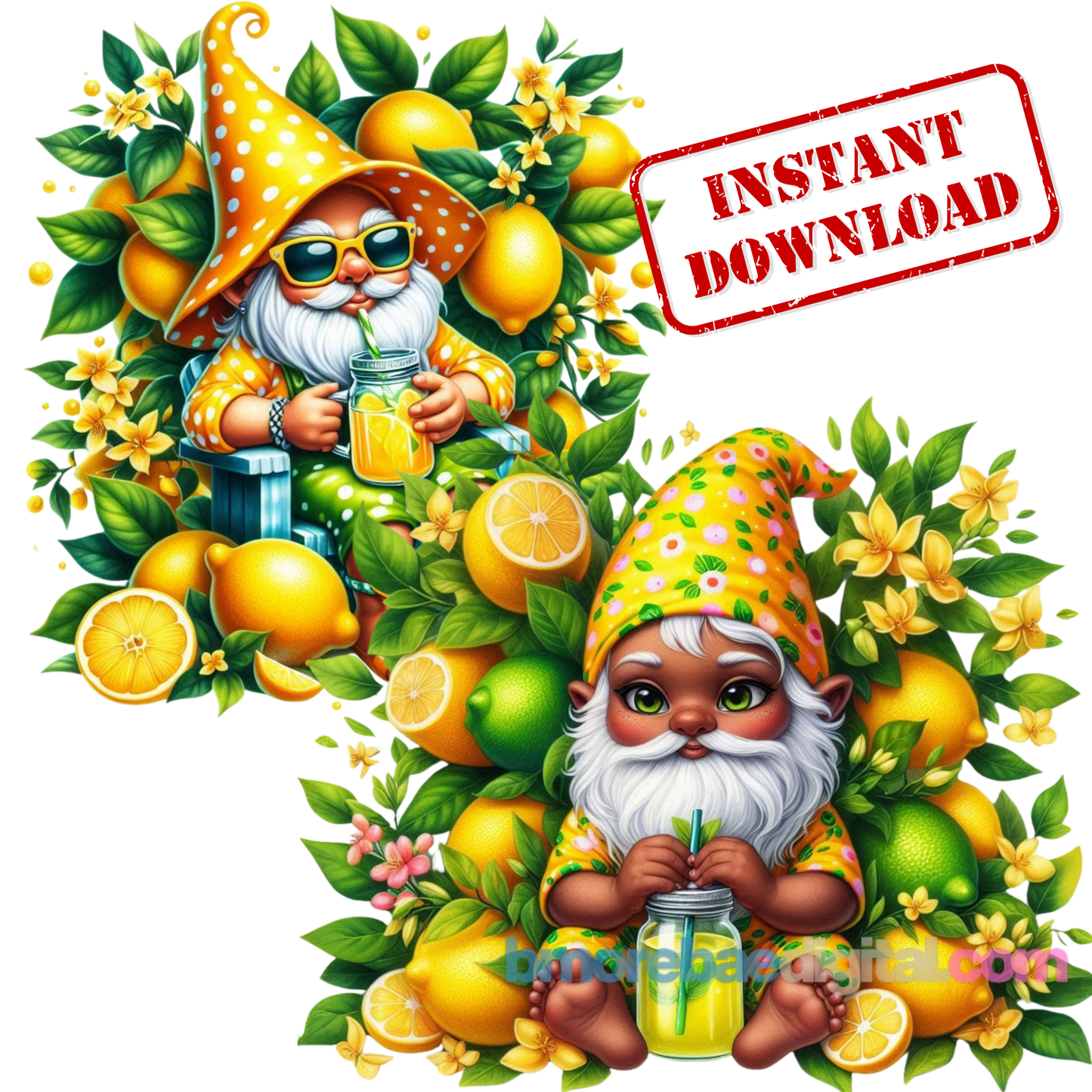 Black Lemon Gnomes PNG Bundle | Melanin Summer Clipart | Afrocentric Lemonade Gnome Art