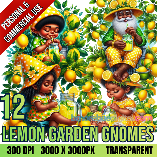 Black Lemon Gnomes PNG Bundle | Melanin Summer Clipart | Afrocentric Lemonade Gnome Art