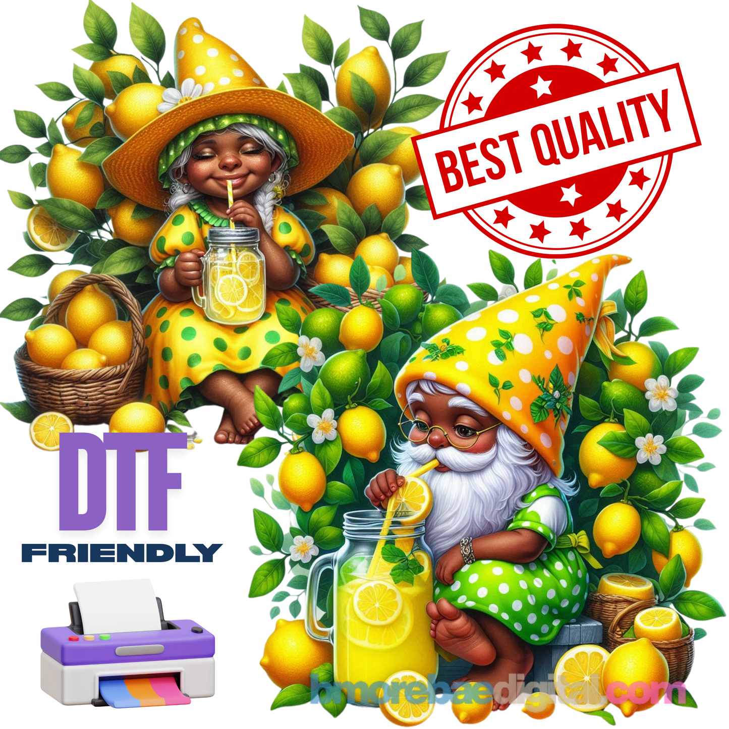 Black Lemon Gnomes PNG Bundle | Melanin Summer Clipart | Afrocentric Lemonade Gnome Art