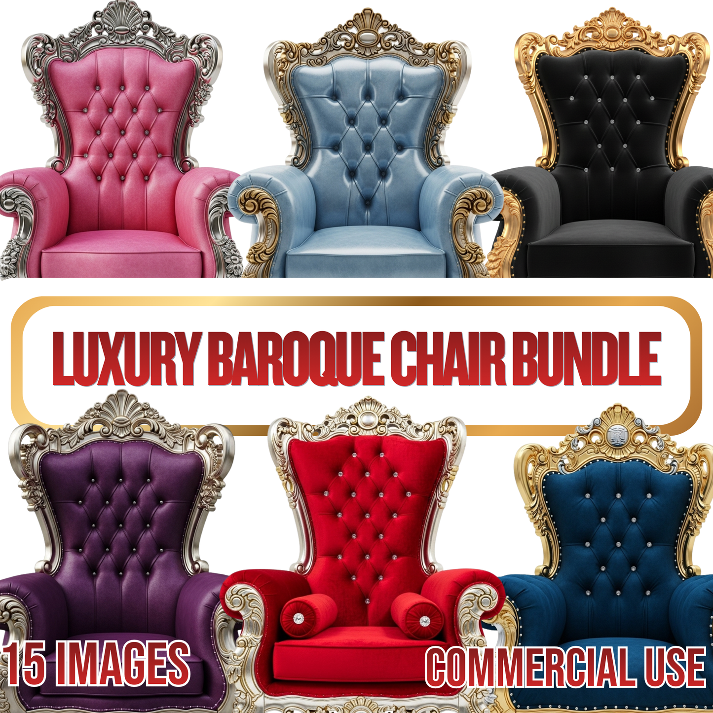 Luxury Baroque Chair Bundle | Ornate Throne Chair Clipart (15 Images)