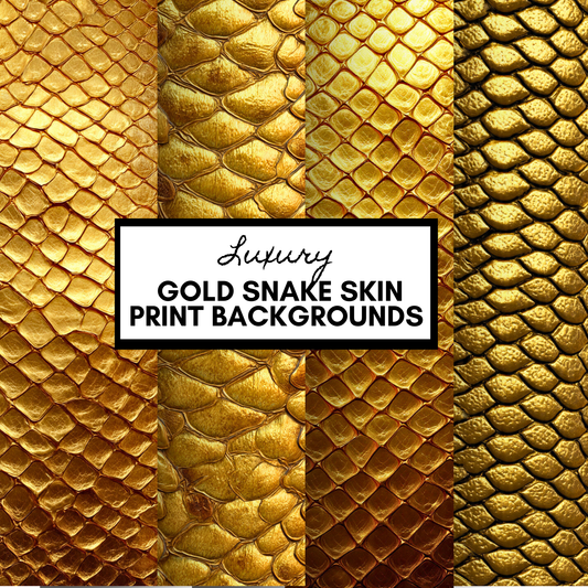 Luxury Gold Snake Skin Print Backgrounds | Digital Texture Bundle (4 Pack)