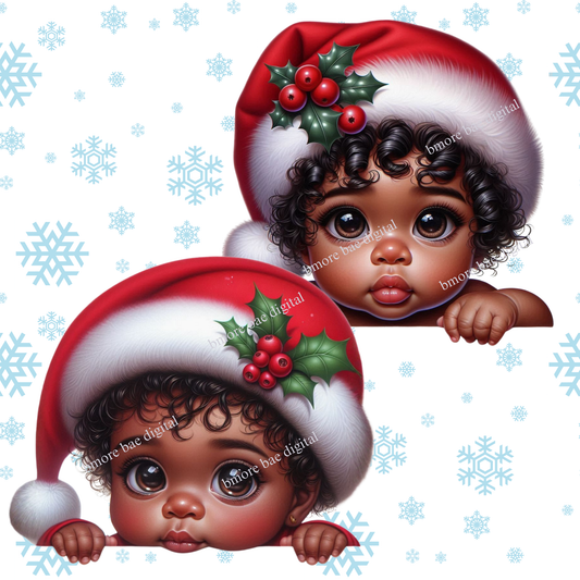 Christmas Baby Clipart | African American Peekaboo Santa Babies | Holiday PNG Bundle
