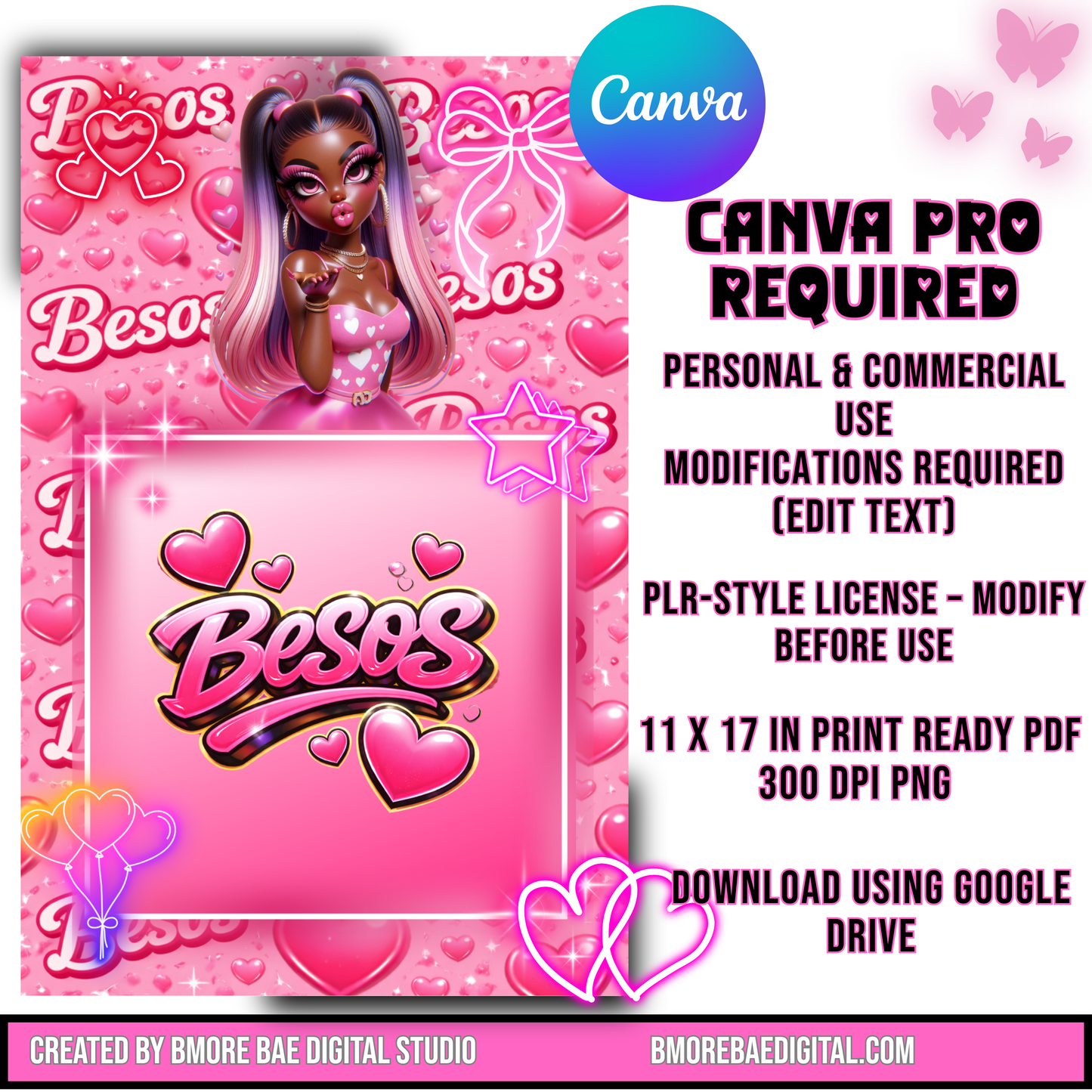 Pink Baddie Treat Card Bundle – Valentine Gift Card Canva Template