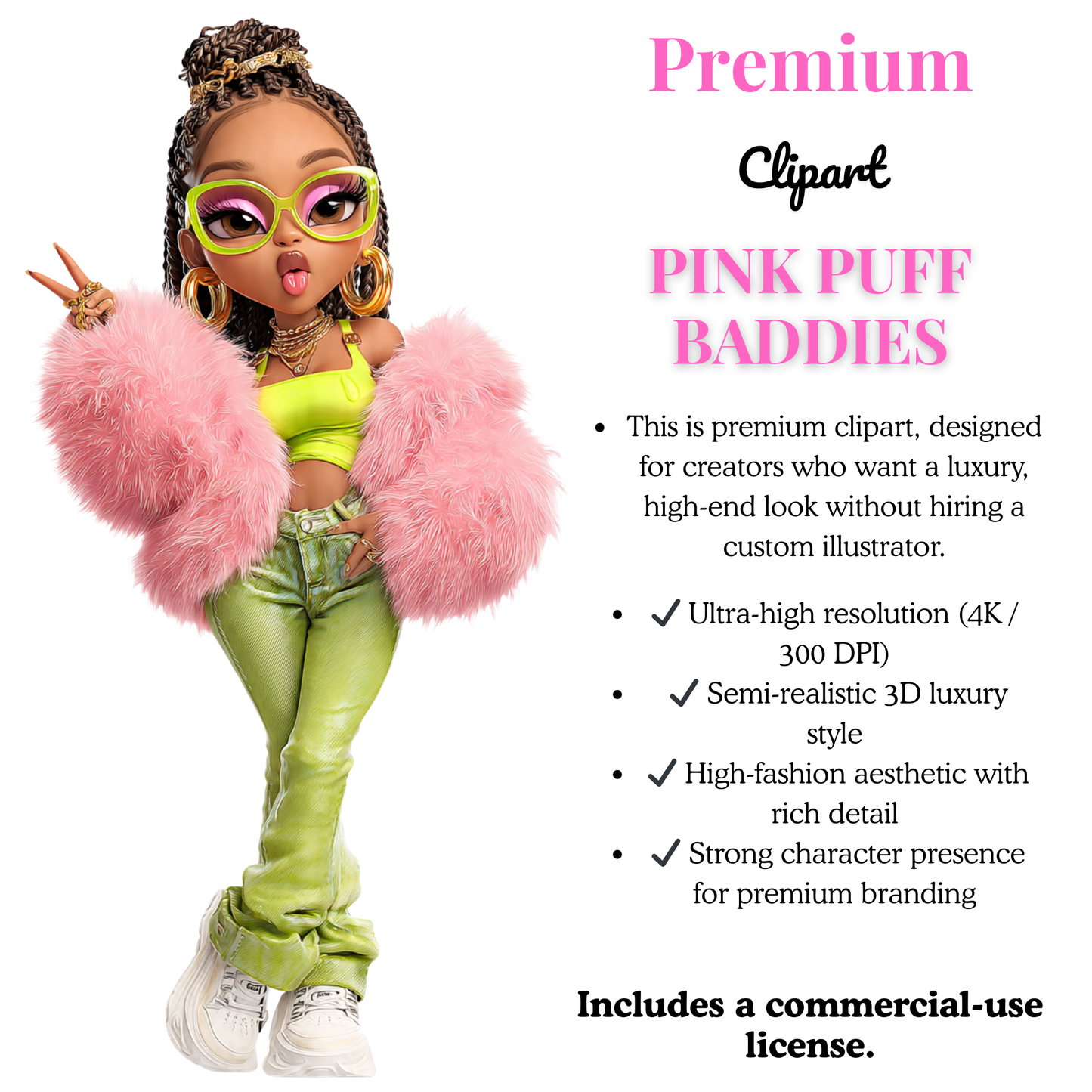 Pink Puff Baddies – Premium Luxury Clipart Bundle (6 Fashion Dolls)