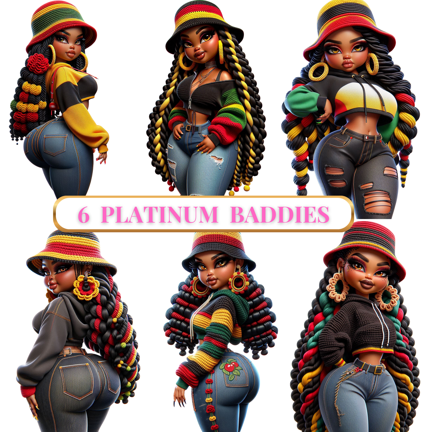 Premium Clipart Bundle – Rasta Girl Baddies (6 Platinum Designs)