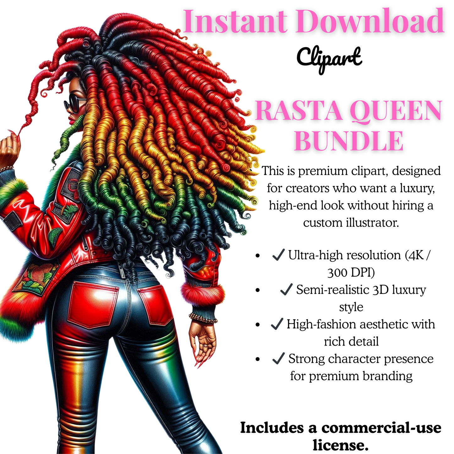 Rasta Queen Clipart Bundle – Premium 3D Black Woman Clipart (Instant Download)