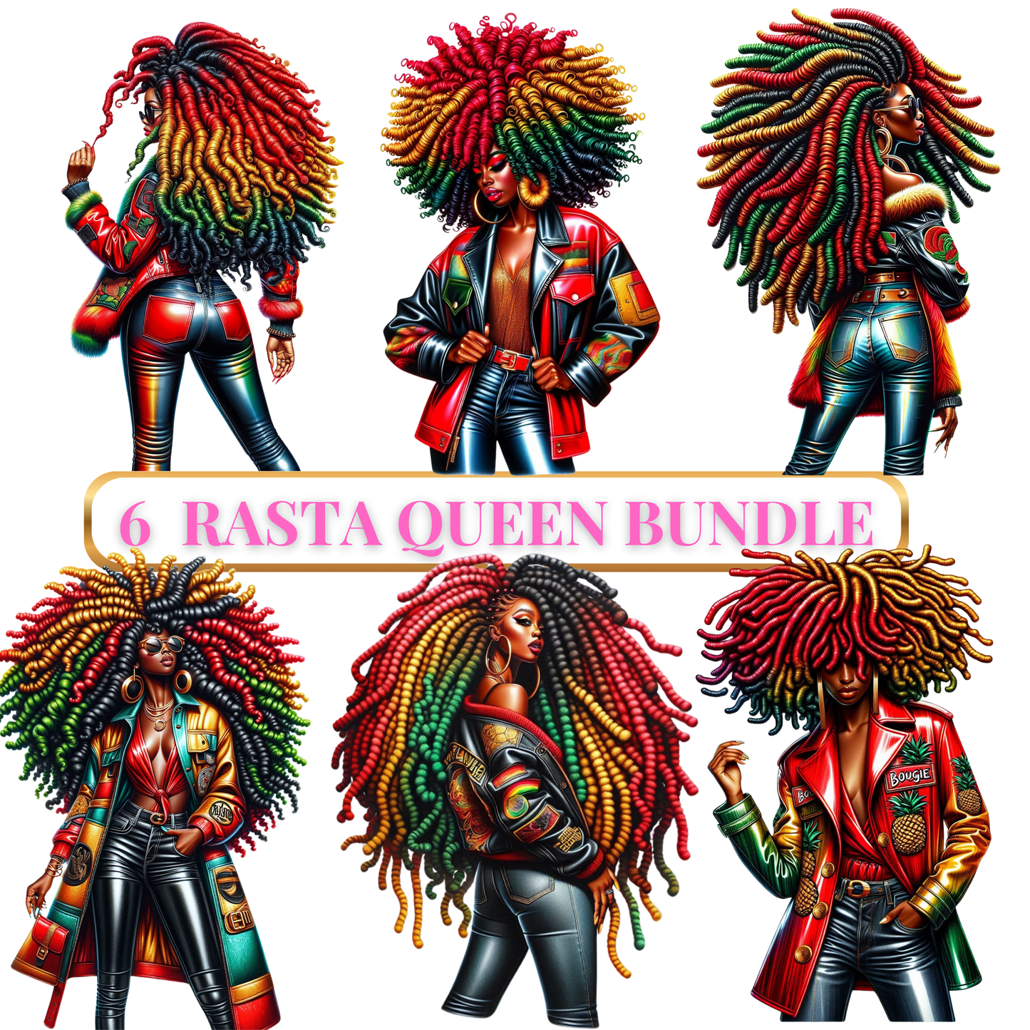 Rasta Queen Clipart Bundle – Premium 3D Black Woman Clipart (Instant Download)