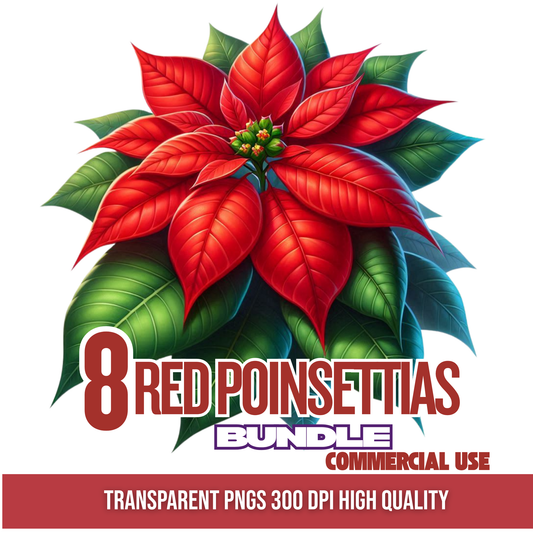 Red Poinsettias PNG Bundle