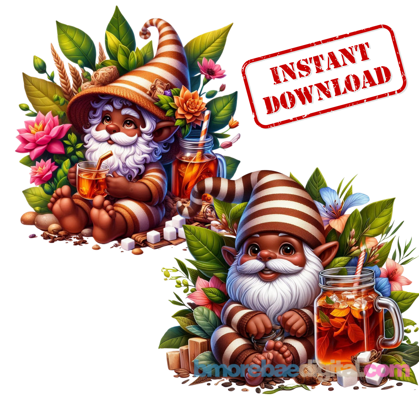Sweet Tea Black Gnomes PNG Bundle | Afrocentric Summer Clipart | Southern Gnome Sublimation | Cute Melanin Art for Shirts, Tumblers & Decor