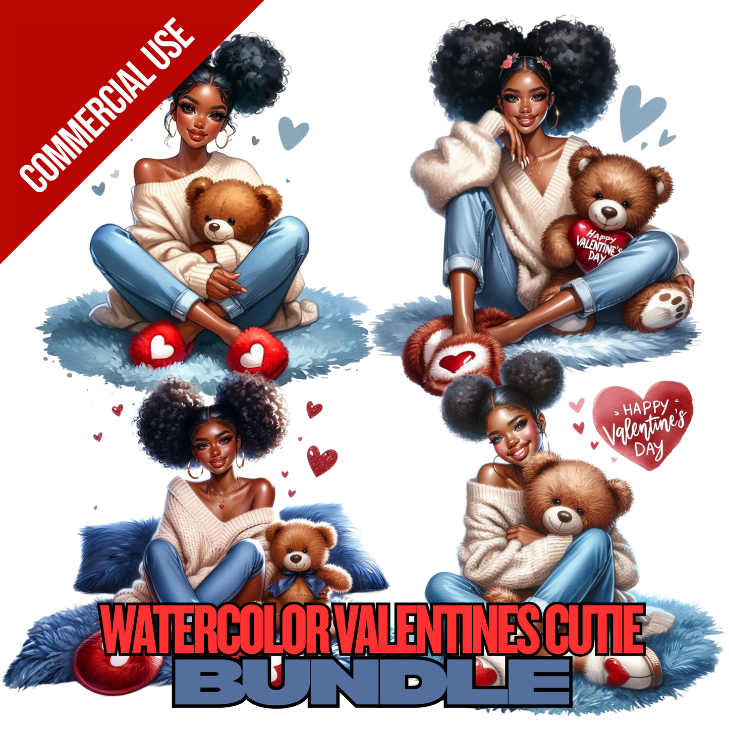 Watercolor Valentines Cutie Bundle