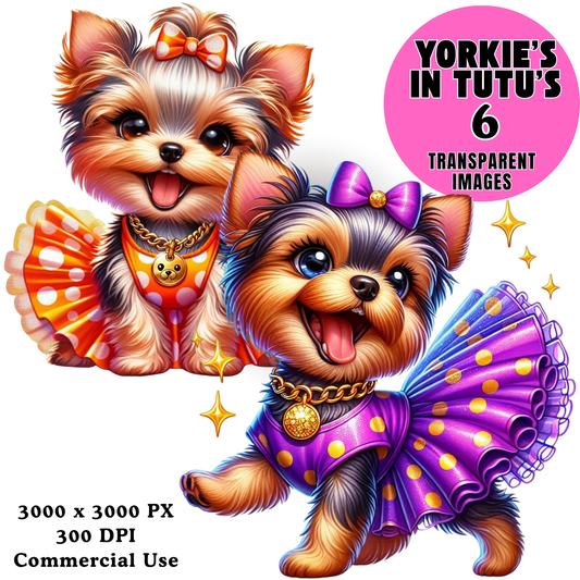Yorkies in Tutus PNG Bundle – 6 Cute Dog Clipart Transparent