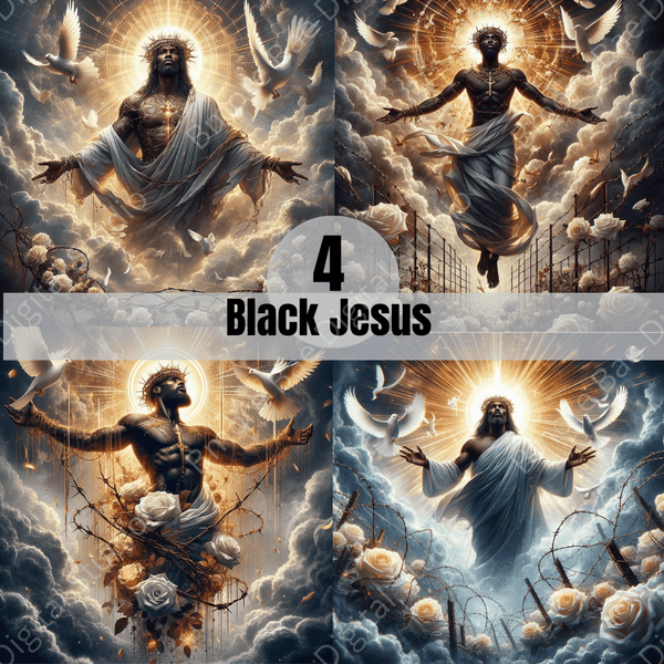 Black Jesus Digital Art Bundle | 4 High - Quality PNG Images | Faith - Based Spiritual Artwork - Bmore Bae Digital Boutique