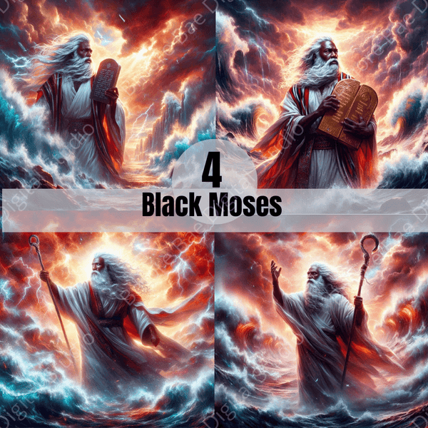 Black Moses Digital Art Bundle | 4 High - Quality PNG Images | Faith - Based Spiritual Artwork - Bmore Bae Digital Boutique