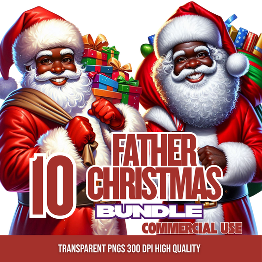 Father Christmas PNG Bundle | 10 Black Santa Clipart