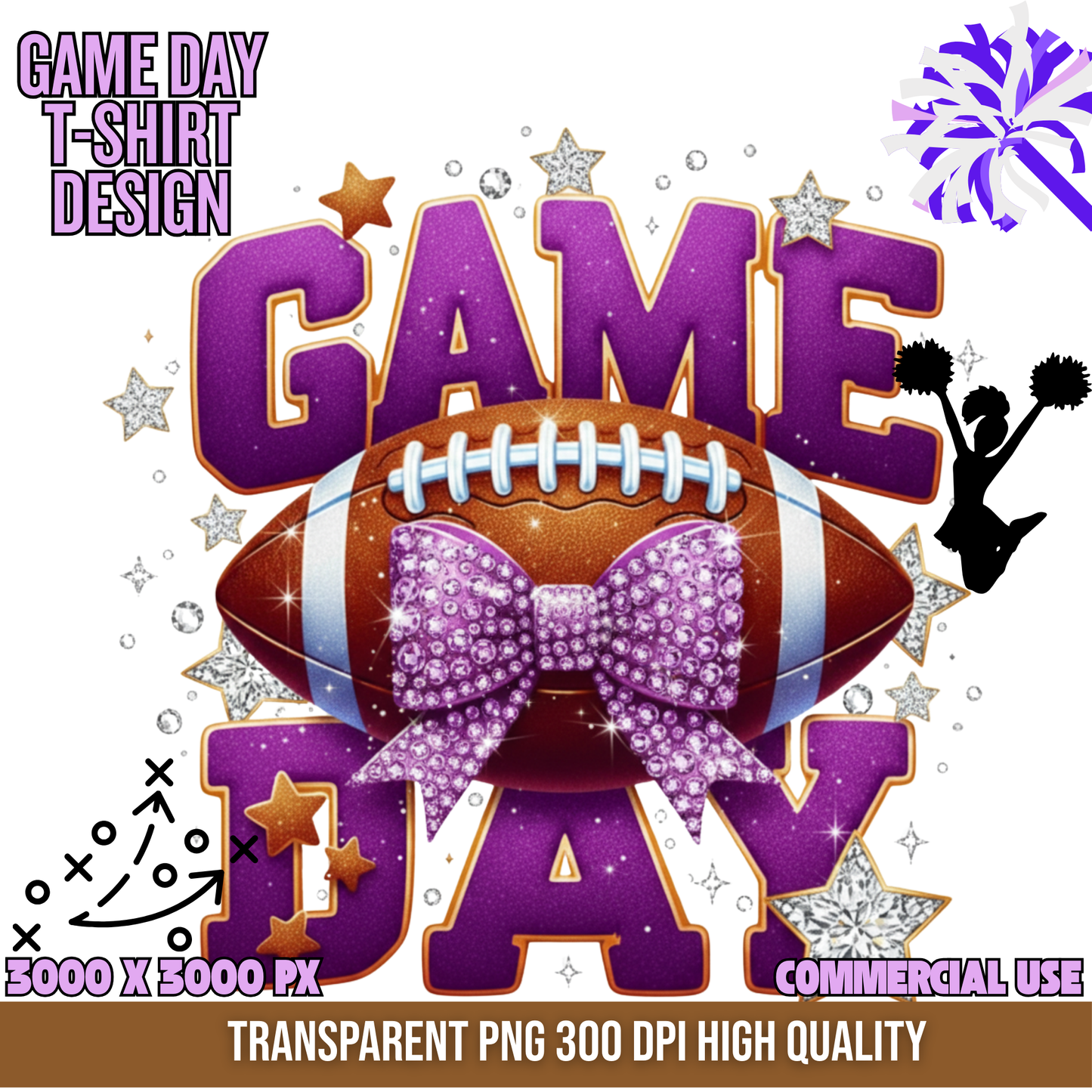 Game Day Glam T-Shirt Design Purple – Instant Download